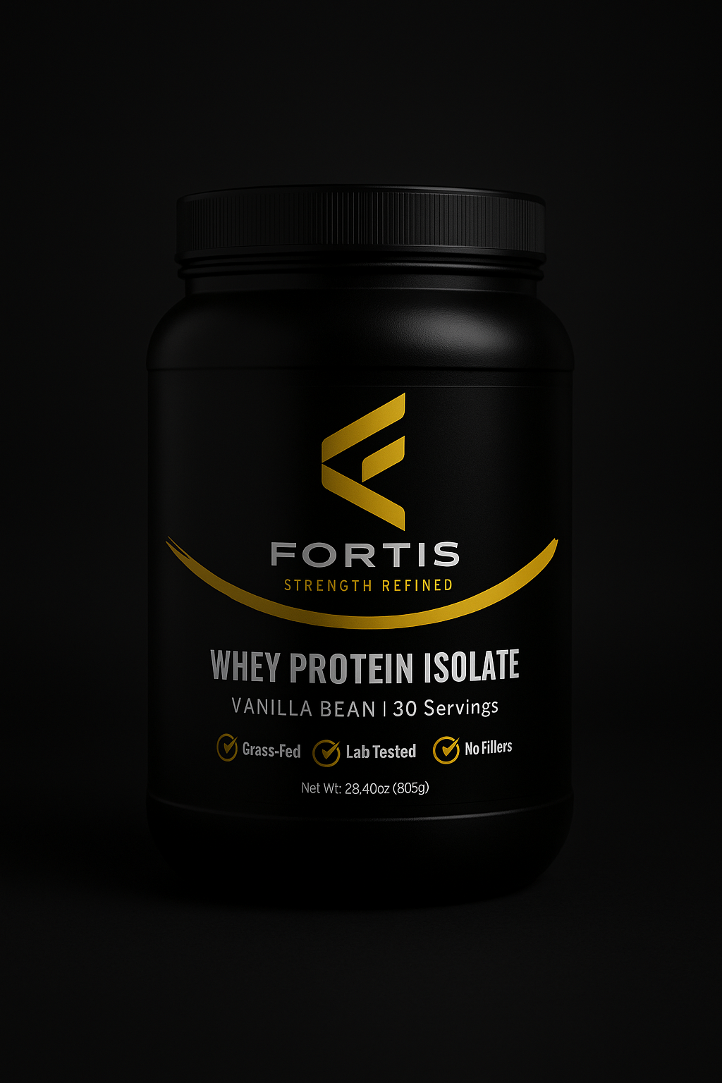 FORTIS Vanilla Grass-Fed Whey Protein Tub Front View