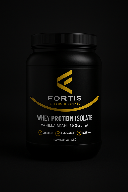 FORTIS Vanilla Grass-Fed Whey Protein Tub Front View